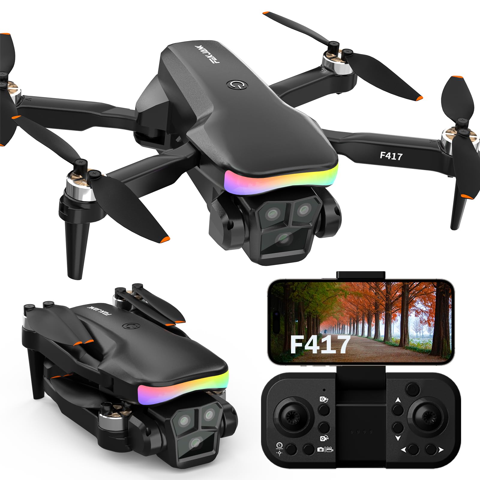 Mini Drone con Telecamera 1080P Lente Elettrico Regolabile 90° LED RGB Per Adulti e Principianti,Drone FPV Controllo Gestuale/Gravità,Modalità Senza Testa Altitudine Stabile Volo Waypoint,3D Flip
