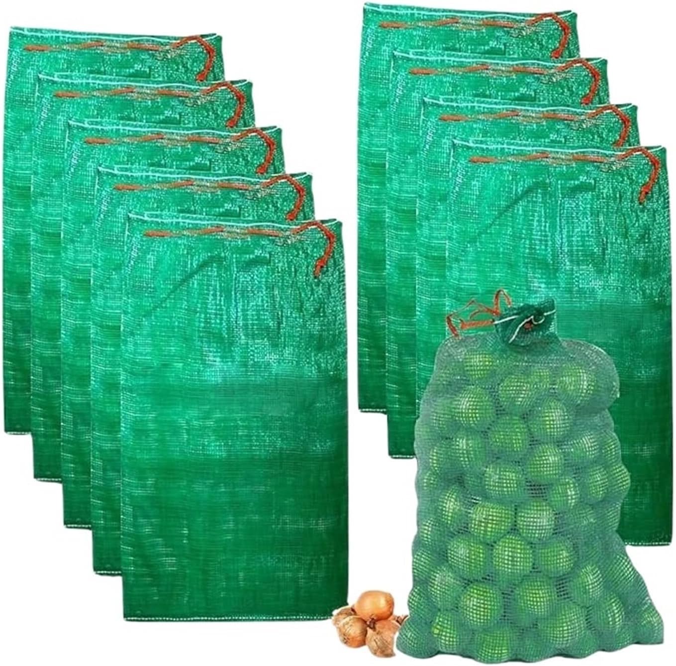 Mesh Produce Bags Breathable Onion Potato Storage Bags Mesh Harvest Reusable Ventilated Vegetable Sacks For Produce Firewood Home Kitchen(Green-50PCS)