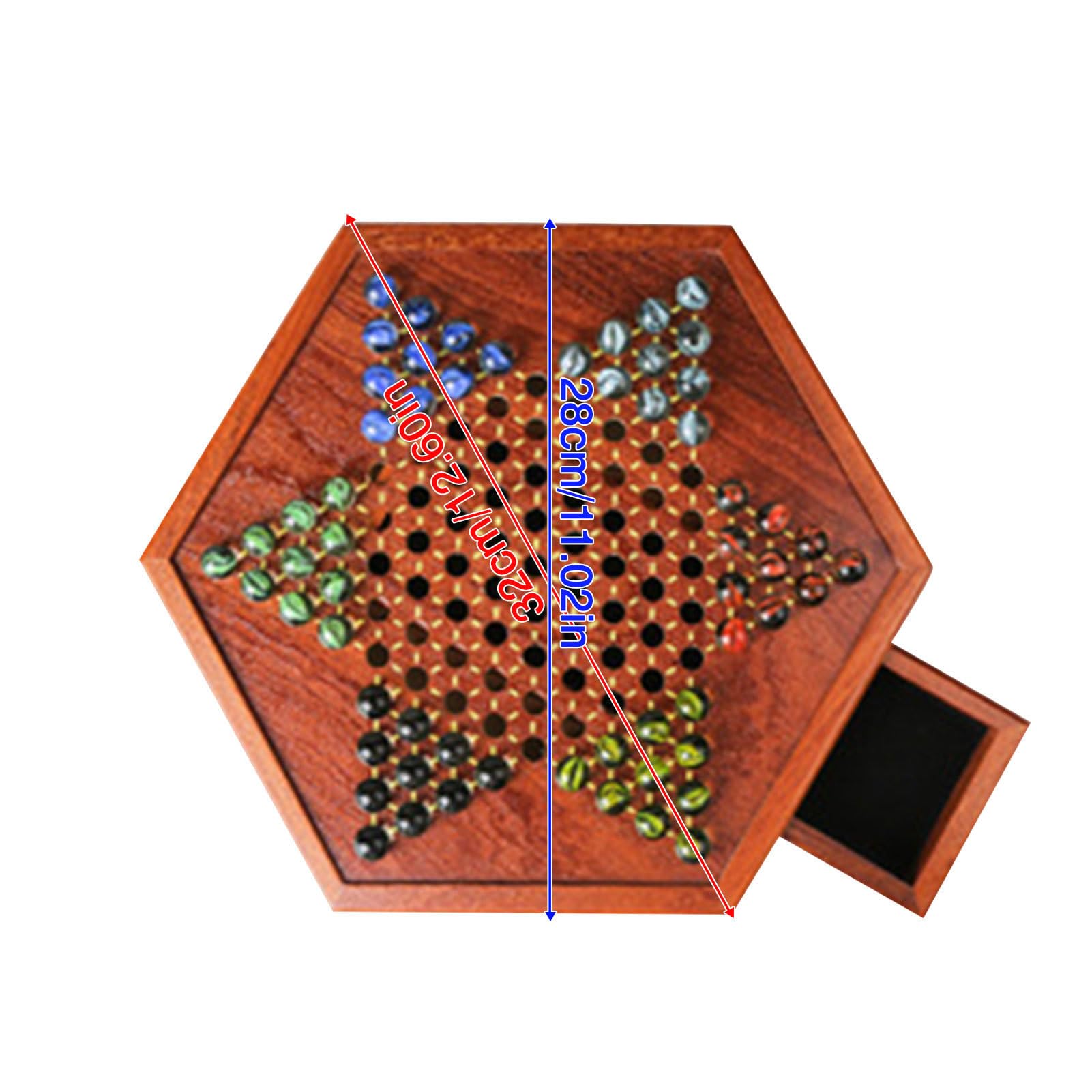 Dames Chinoises en Bois Naturel De 12,5 Po, Dames Chinoises De Haute Qualité - Jeu De Société Brain Storm - avec Tiroir De Rangement Et Billes De Verre - Jeux De Société De Dames, 32×28cm/34×30cm