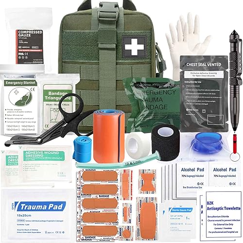 Ifak Kit de trauma, 74 piezas mejoradas de primeros auxilios tácticos, bolsa Molle Ifak Rip Away Suministros de repuesto para supervivencia,