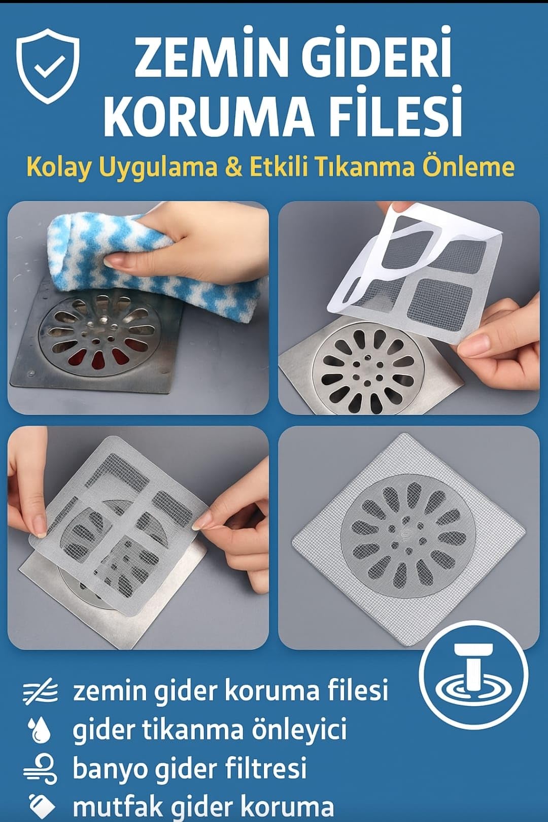 VIVALUXE "Zemin Gideri Koruma Filesi, Kolay Uygulama, Etkili Tıkanma Önleme, Lavabo, Duş Gideri İçin Pratik Çözüm, Dayanıklı ve Uzun Ömürlü Filtre"