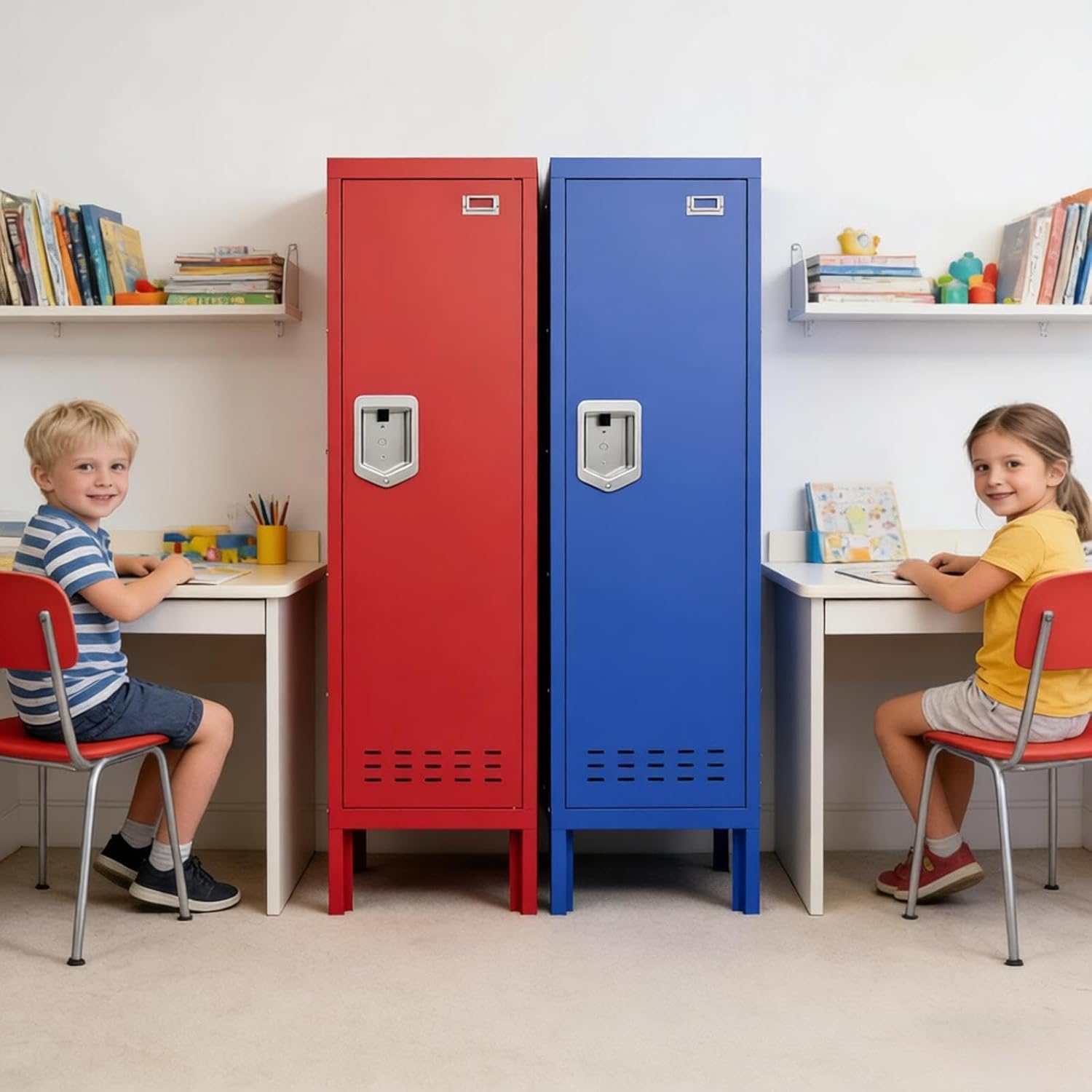 KAER Blue Locker 54" H Metal Storage Locker Lockable Kid Sport Locker Employees Steel Locker with Door Shelf Mirror & Hooks for Home School Gym Office