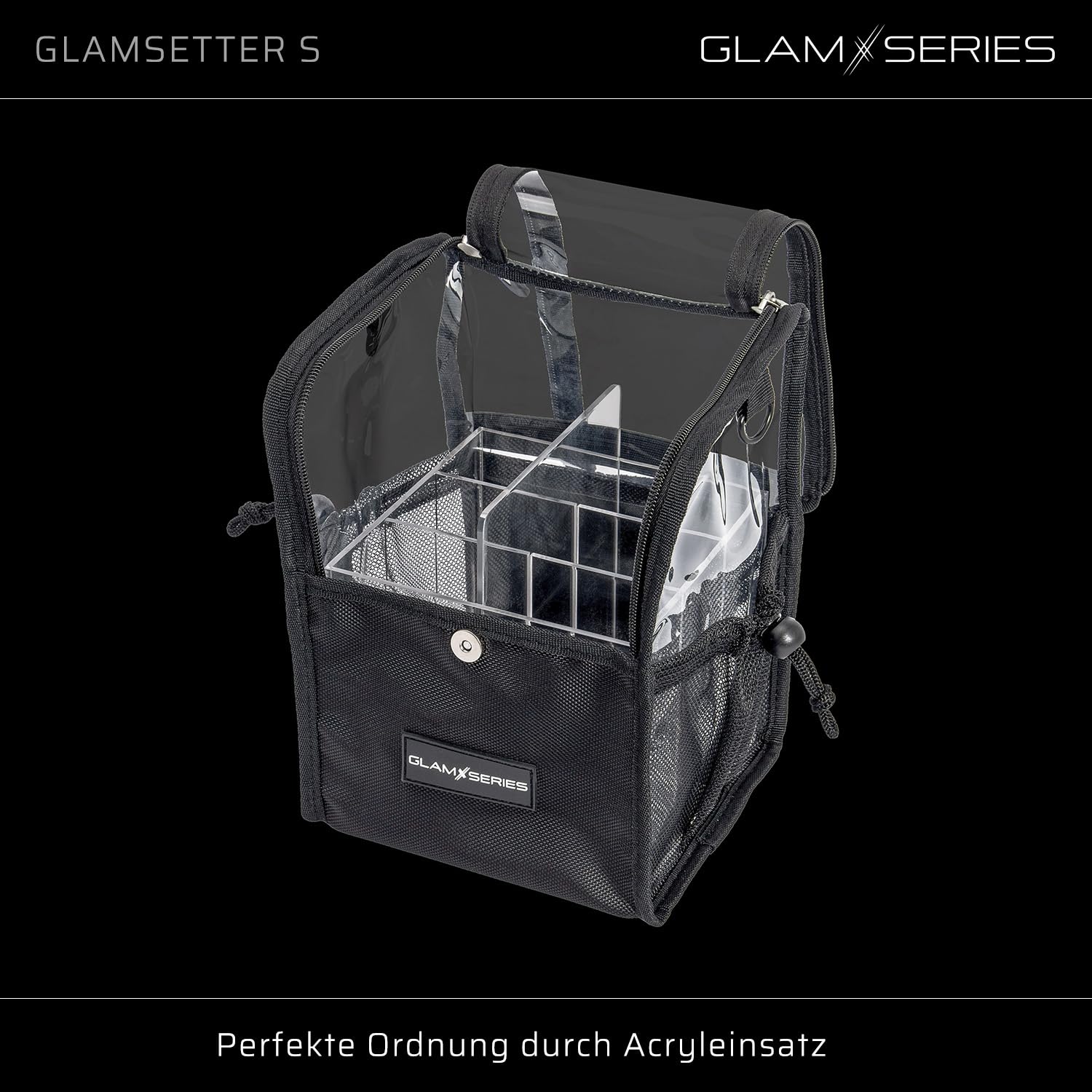 GlamSetter S Kosmetiktasche 175 x 165 x 230 mm, transparenter Make up Organizer mit flexiblen Trageoptionen
