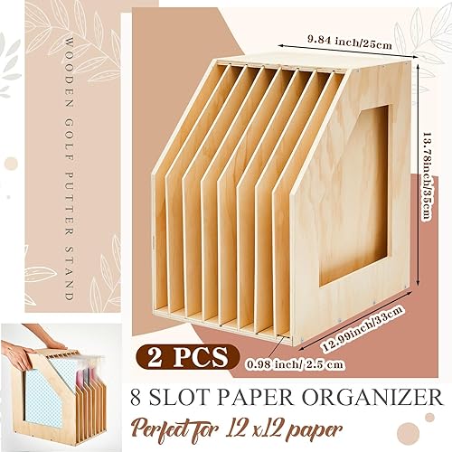 Miniatura 2 de ReliThick Organizador de almacenamiento de papel para álbumes de recortes de madera, 2 unidades, para guardar papel de 12 x 12 pulgadas, soportes