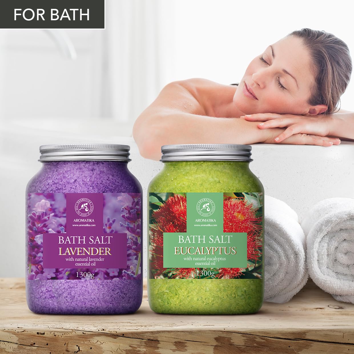 Sali da Bagno Set Lavanda & Eucalipto 2х1300g - Sale Marino con Olio Essenziale di Lavanda - Olio Essenziale di Eucalipto - Bagno Rilassante - Cura del Corpo - Relax - Bellezza - Aromaterapia