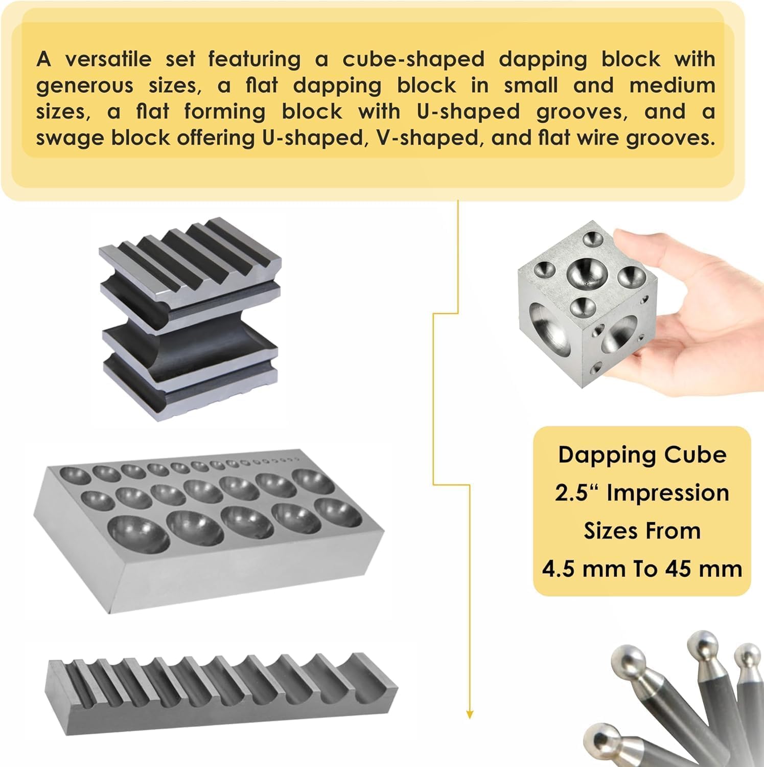SIMOND STORE 41 PC Doming Block and Punch Set, Designer Metal Forming Tool Kit with Wooden Base for Metal Forming, Jewelry Designing, Coin Making for GoldSmitthing, SilverSmitthing