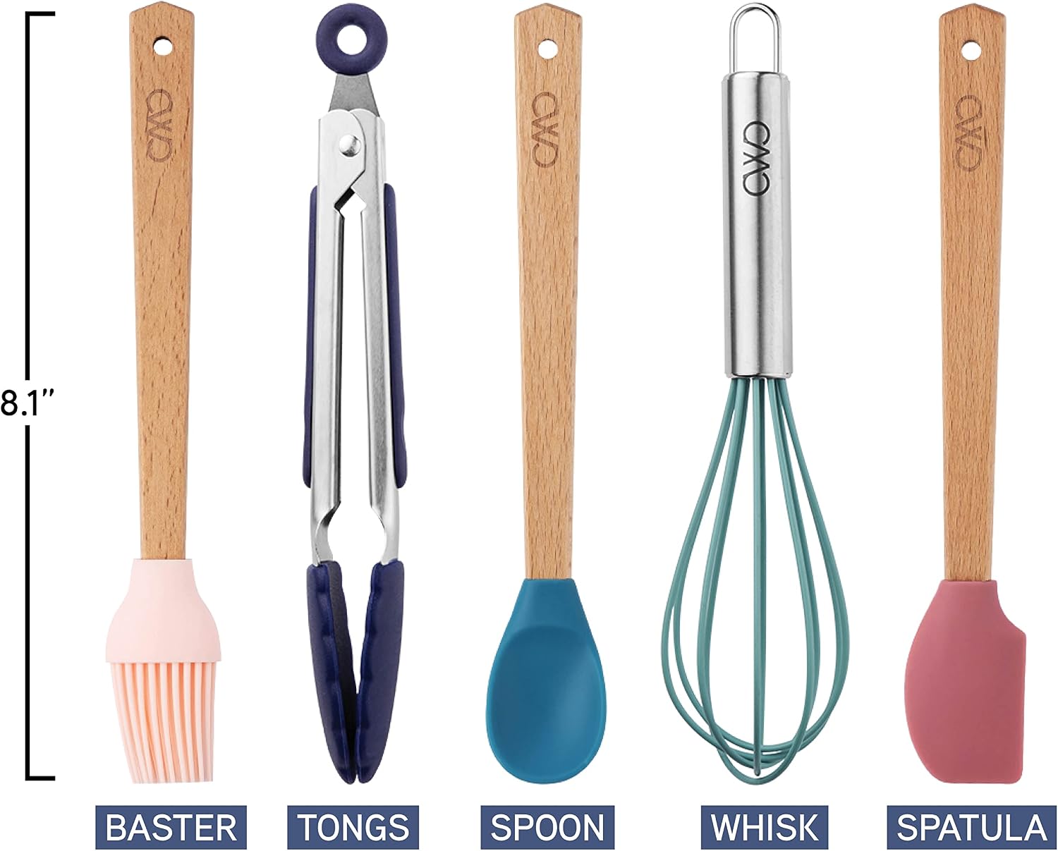 COOK WITH COLOR Set of Kitchen Utensil Set - Silicone Kitchen Tools with Wooden Handles, Mini, Pink Collection