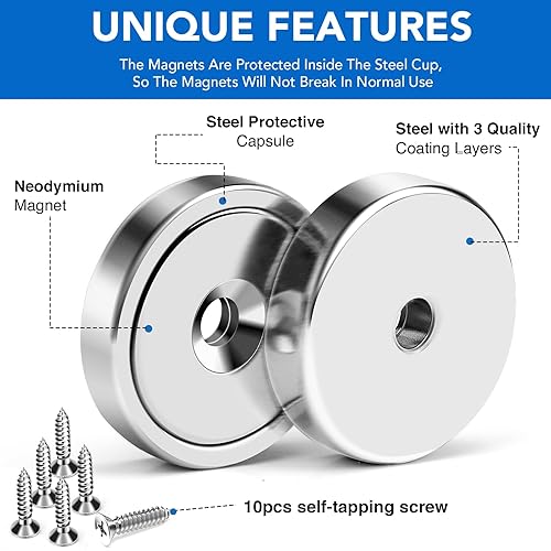 Miniatura 4 de MIKEDE Imanes, imanes de copa de neodimio de 150 libras con atracción magnética súper fuerte, imanes de olla resistentes con agujero para montaje,