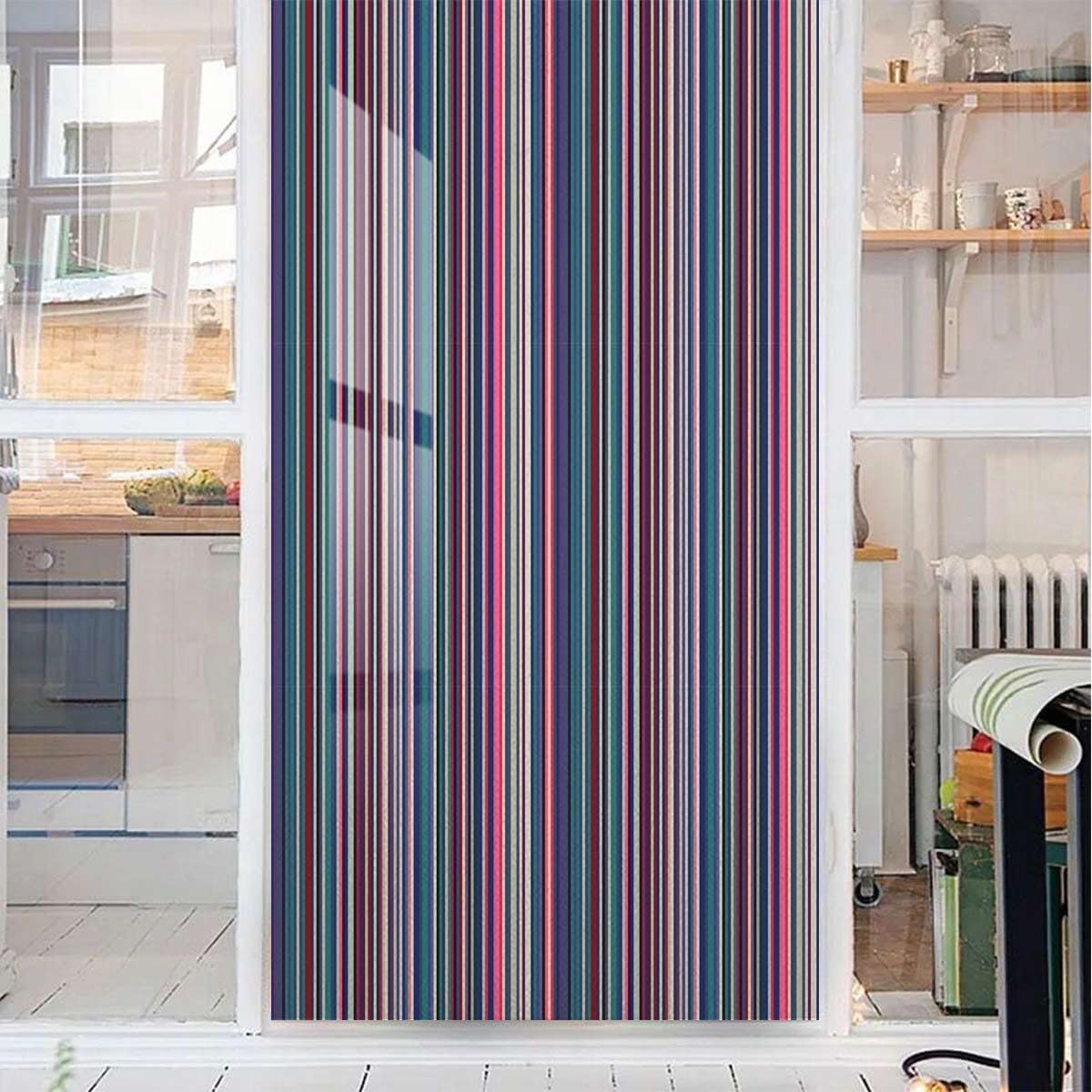 Multicolor Window Film Privacy Window Film Frosted Glass Film Colored Stripes Vertical Pattern Modern Privacy Frosted Window Film Window Stickers Abstract 35.4Wx59L-inch