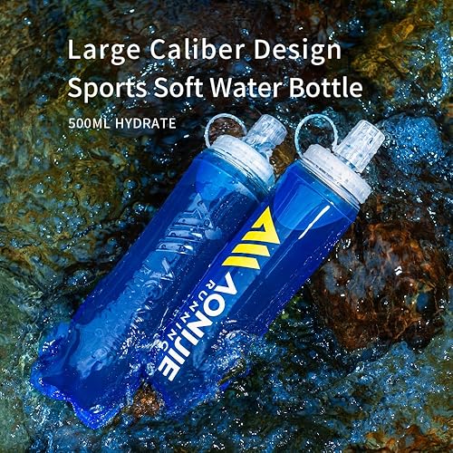 Miniatura 9 de AONIJIE Botella de agua de TPU Soft Flask de 16.9 fl oz, plegable, para paquete de hidratación, sin BPA, amplia apertura, para hidratación deportiva