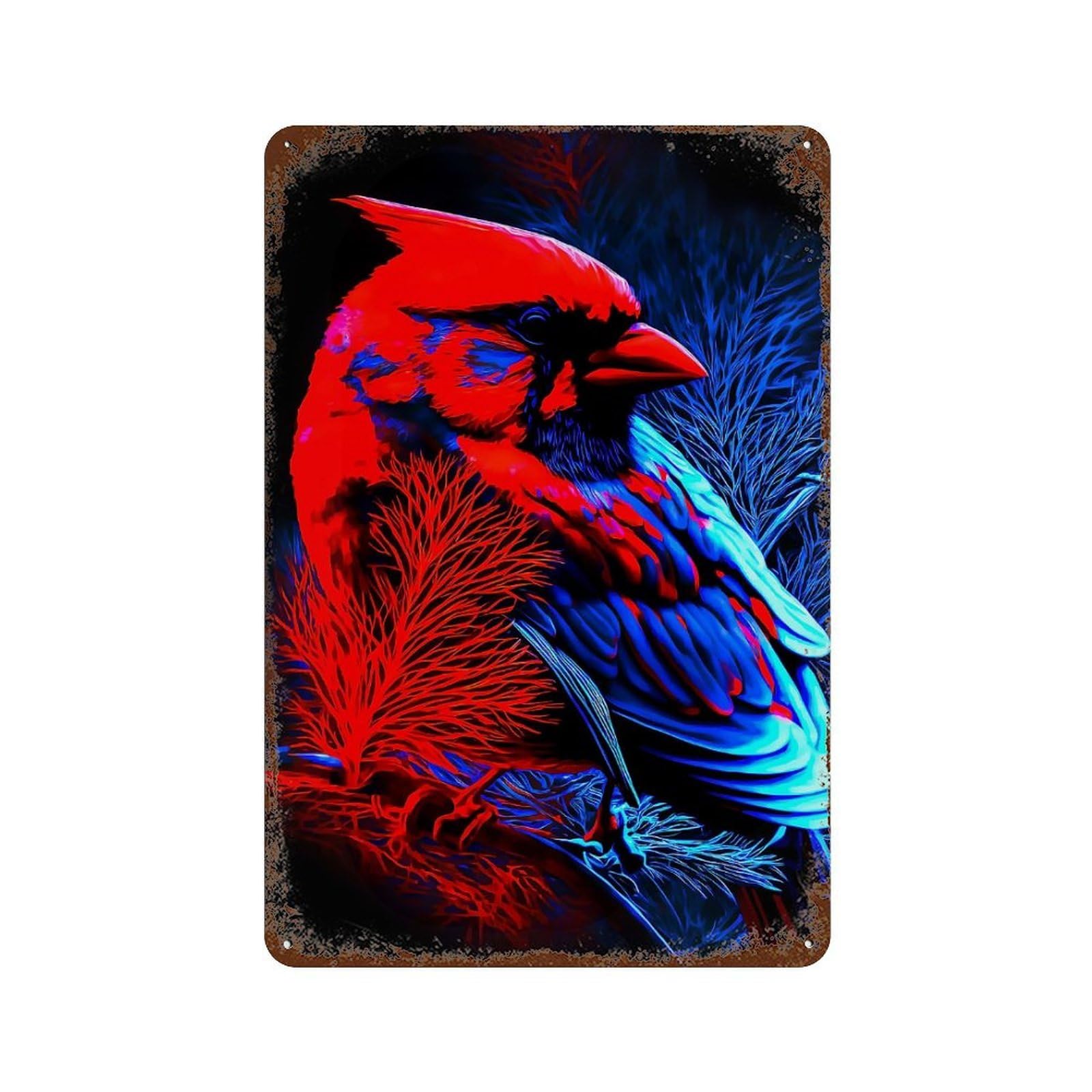 Garage Style Cardinal Distressed Metal Wall Sign 11.8"x7.9", Rustic Home Decor for Bar And Workshop