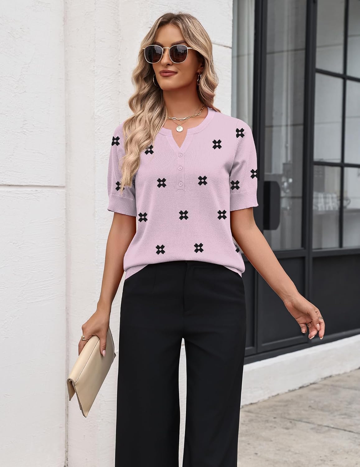 Zeagoo Women's Short Sleeve Sweater 2026 Spring Summer Tops Lightweight Casual V Neck Sweaters Dressy Work Blouses Clothes - Image 4