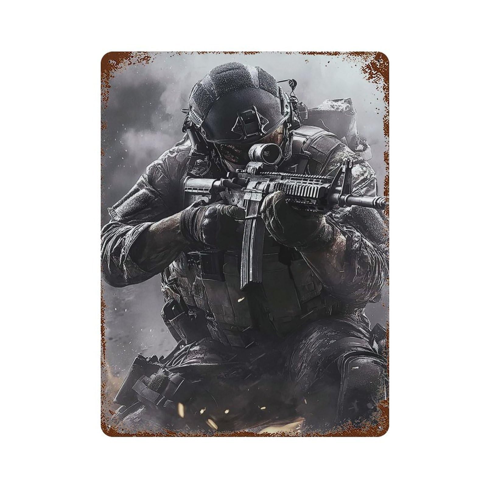 Retro Metal Sign with Military Soldier Action Design 15.7"x11.8", for Living Room, Hallway And Home Decor, Farmhouse Wall Decor