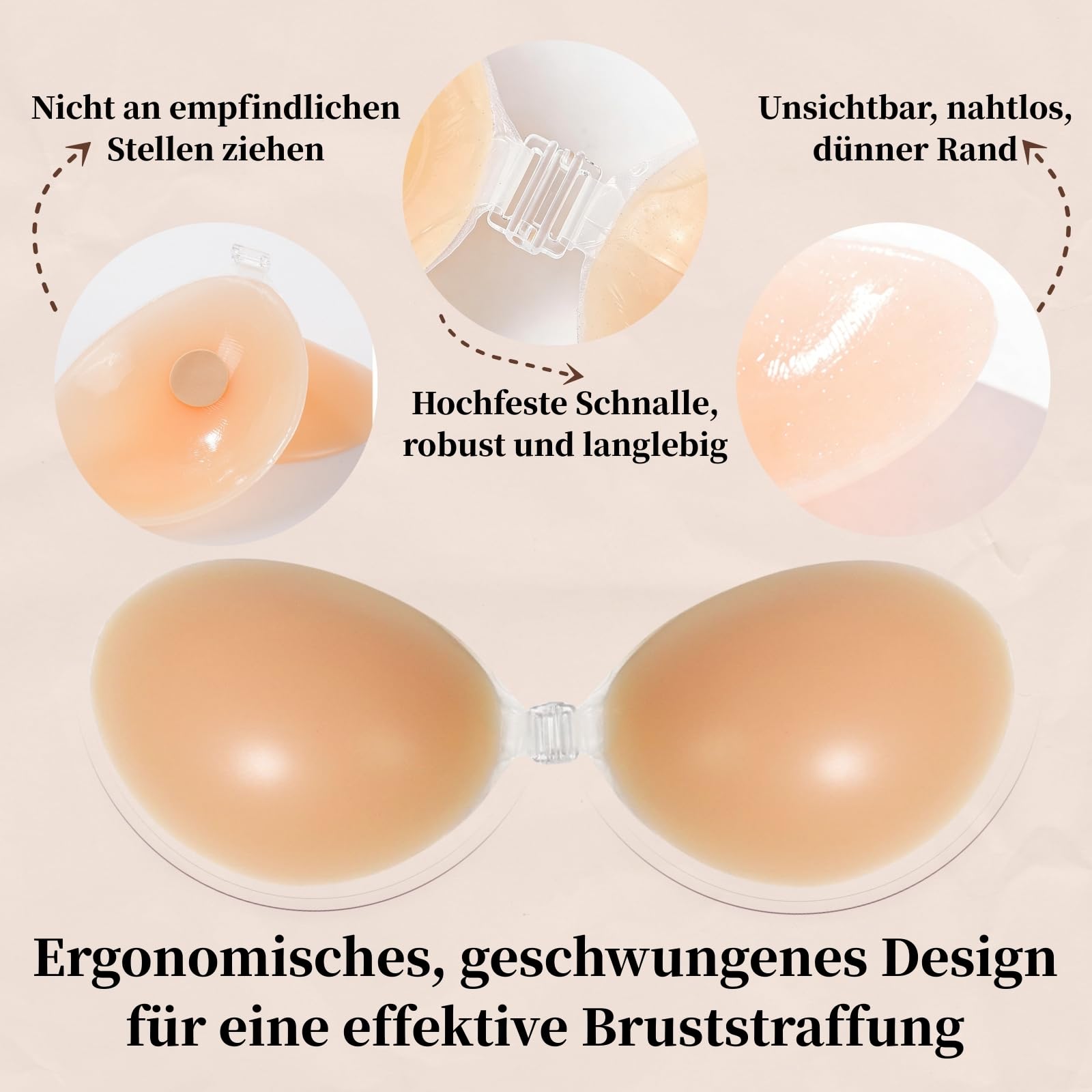 Push Up Klebe BH Nippelpads Trägerloser BH Rückenfrei Trägerlos Nipple Cover Kleine Brüste Strapless Sticky Bra Große Brust Unsichtbarer für Rückenfreies Kleid Klebebh Damen, mit 2Pcs Nippelpads