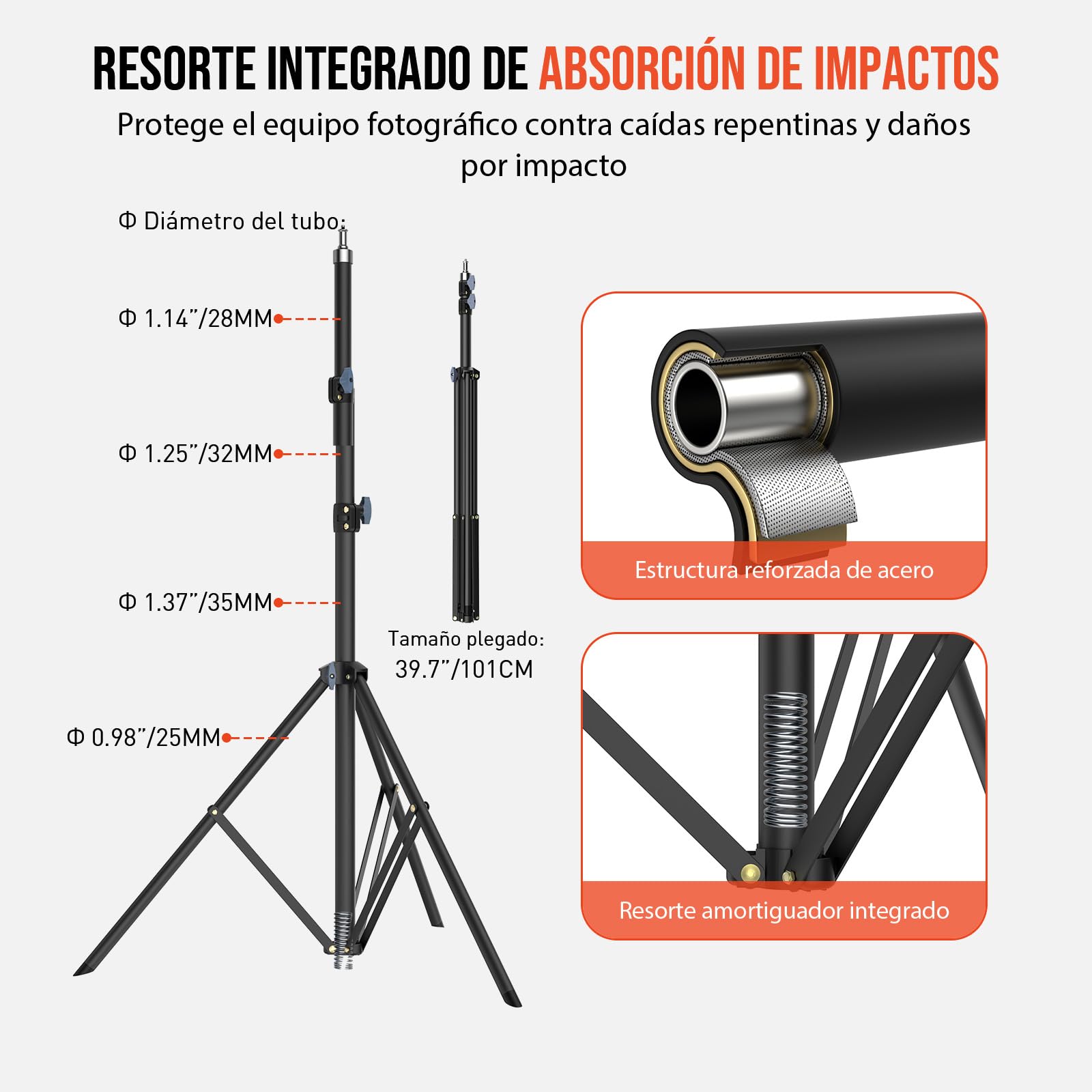 Trípode de luz para fotografía de 118 pulgadas, 10 pies, 300 cm: trípode profesional con muelle de aire, trípode de luz estable, con rosca de 1/4 pulgadas para estudio, luz de anillo, softbox