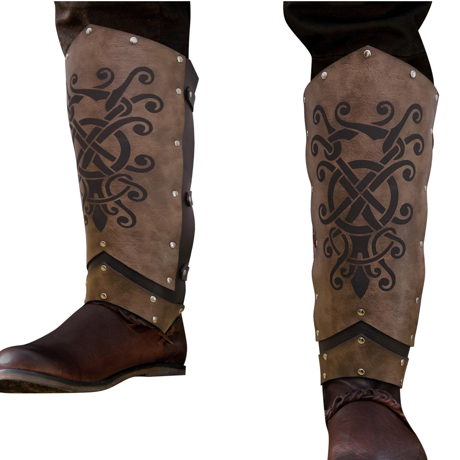 NUMJAWMedieval Faux Leather Gaiters, Vintage Middle Ages Knight Leg Armor, Pirate Mercenary Guards For Larp Ren Faire, Renaissance Viking Medieval Costume Men
