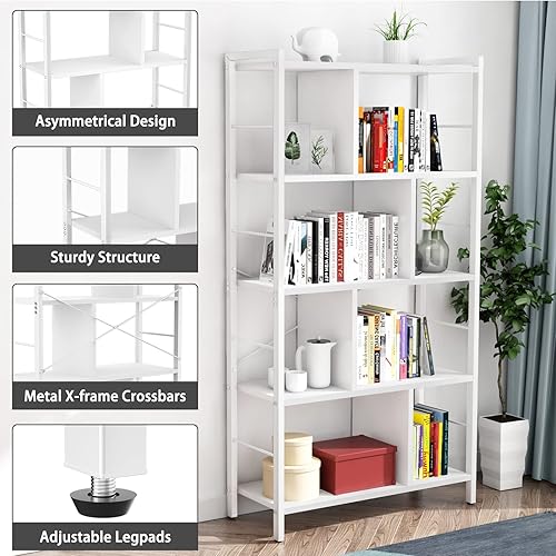 Miniatura 4 de armocity Estantería industrial de 5 niveles de alto con marco de metal de madera estante de libros estantes de exhibición para dormitorio sala de