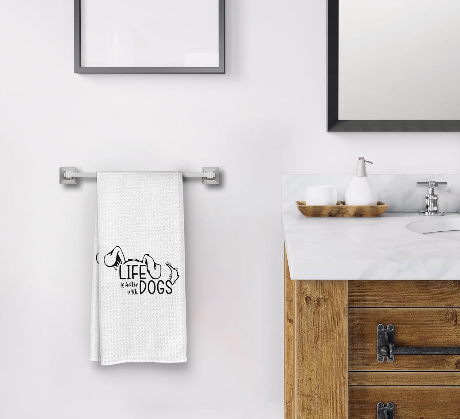 Life Kitchen Dish Towels & Cloths, 16x24 Inches, Cute Dog Ears Pattern, Funny Dogs, Absorbent & Durable for Hands & Bath, Loyal Dog Owner & Mom Gifts (Pack of 2)