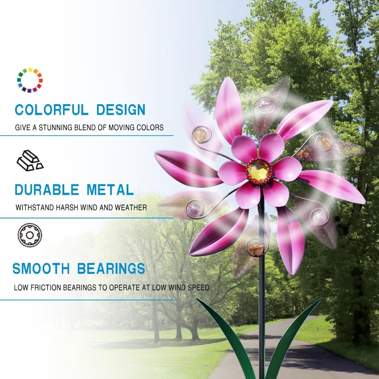 AISANWU Metal Outdoor Wind Spinner, 25.5 inch Purple Rustic Pinwheels Wind Sculpture, Flower Kinetic Rotator Outdoor Decor for Garden Yard Patio Lawn