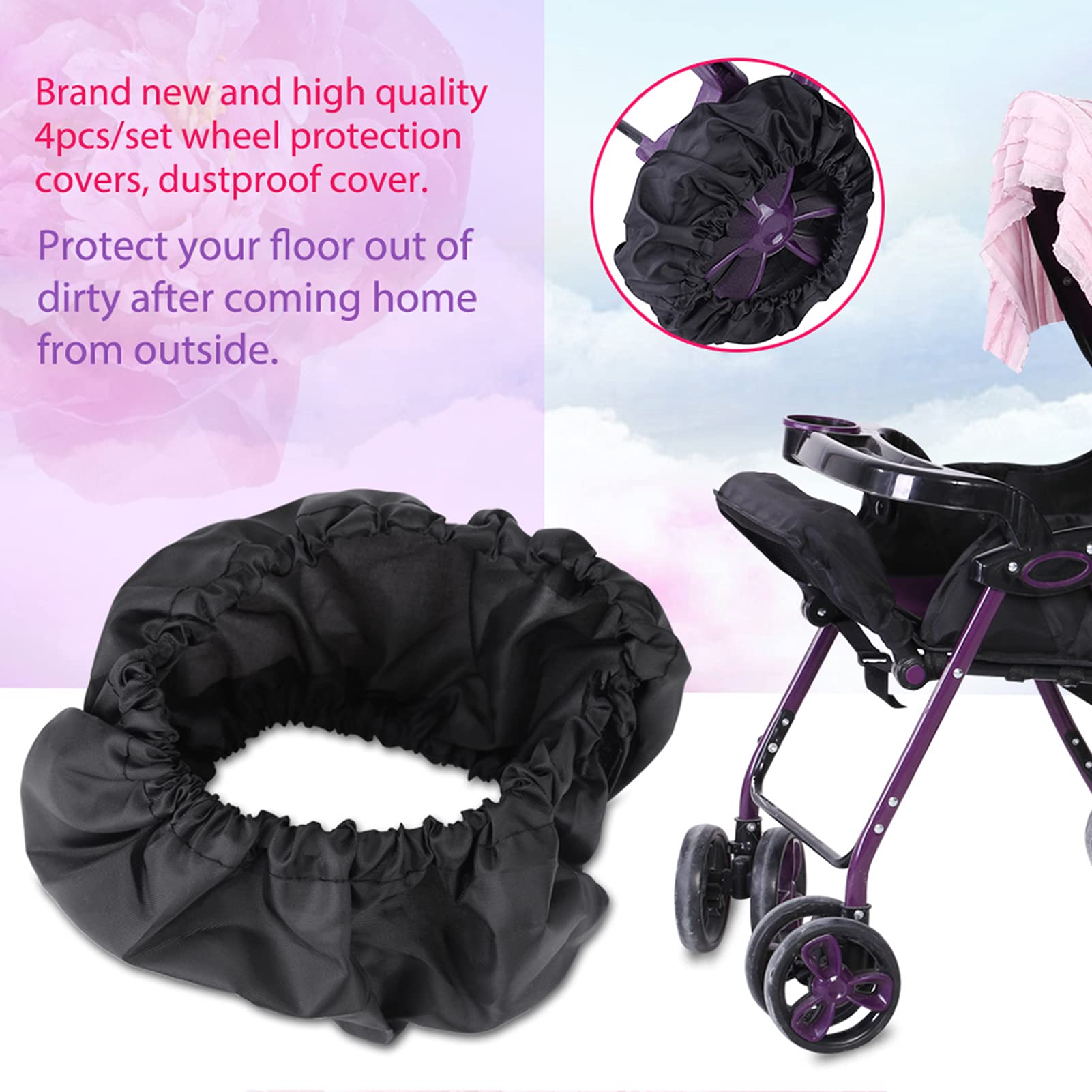 4Pcs Stroller Wheel Cover,Pram Stroller Wheel Covers Stroller Wheel Covers Black Accessories (S)