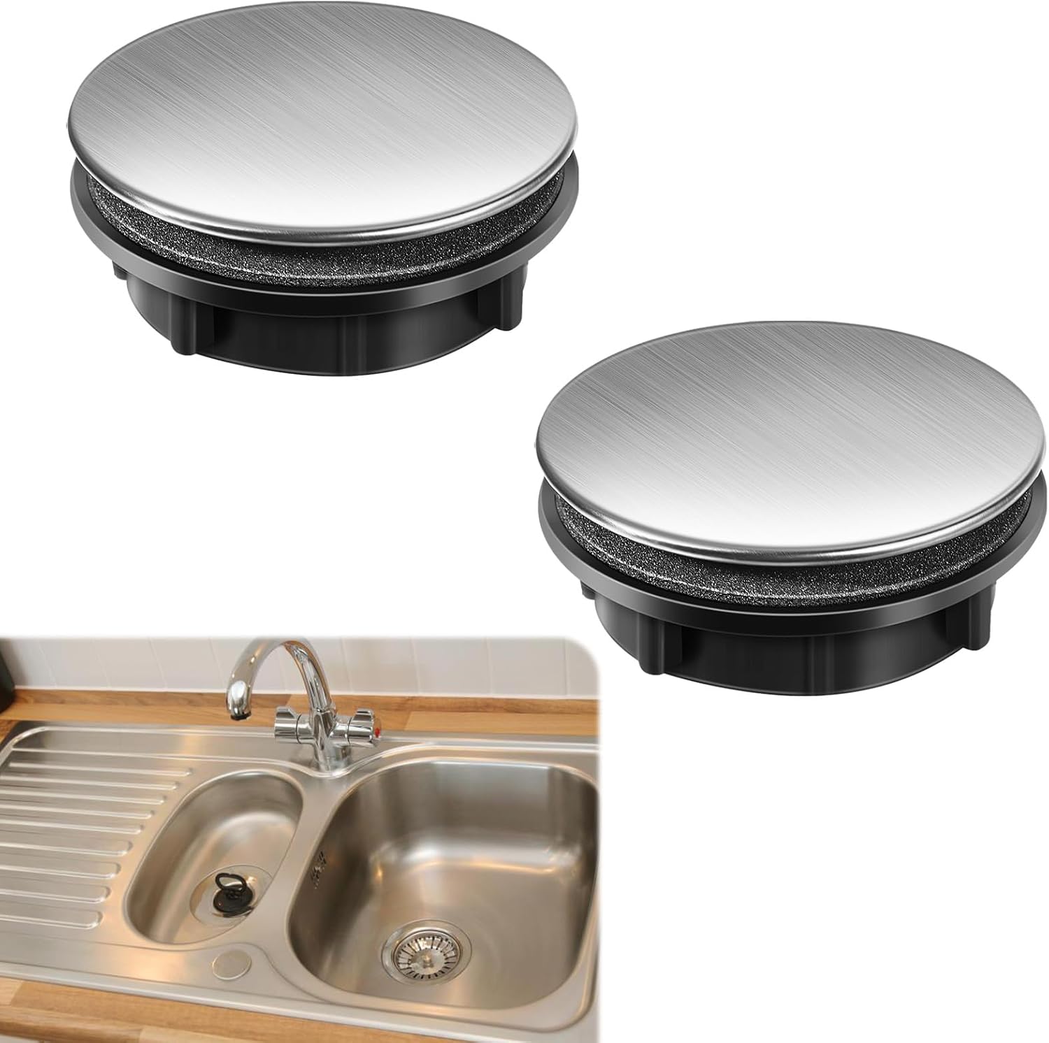 QESSUVNC 2 Pcs Sink Hole Cover Kitchen SinkTap Hole Cover Stainless