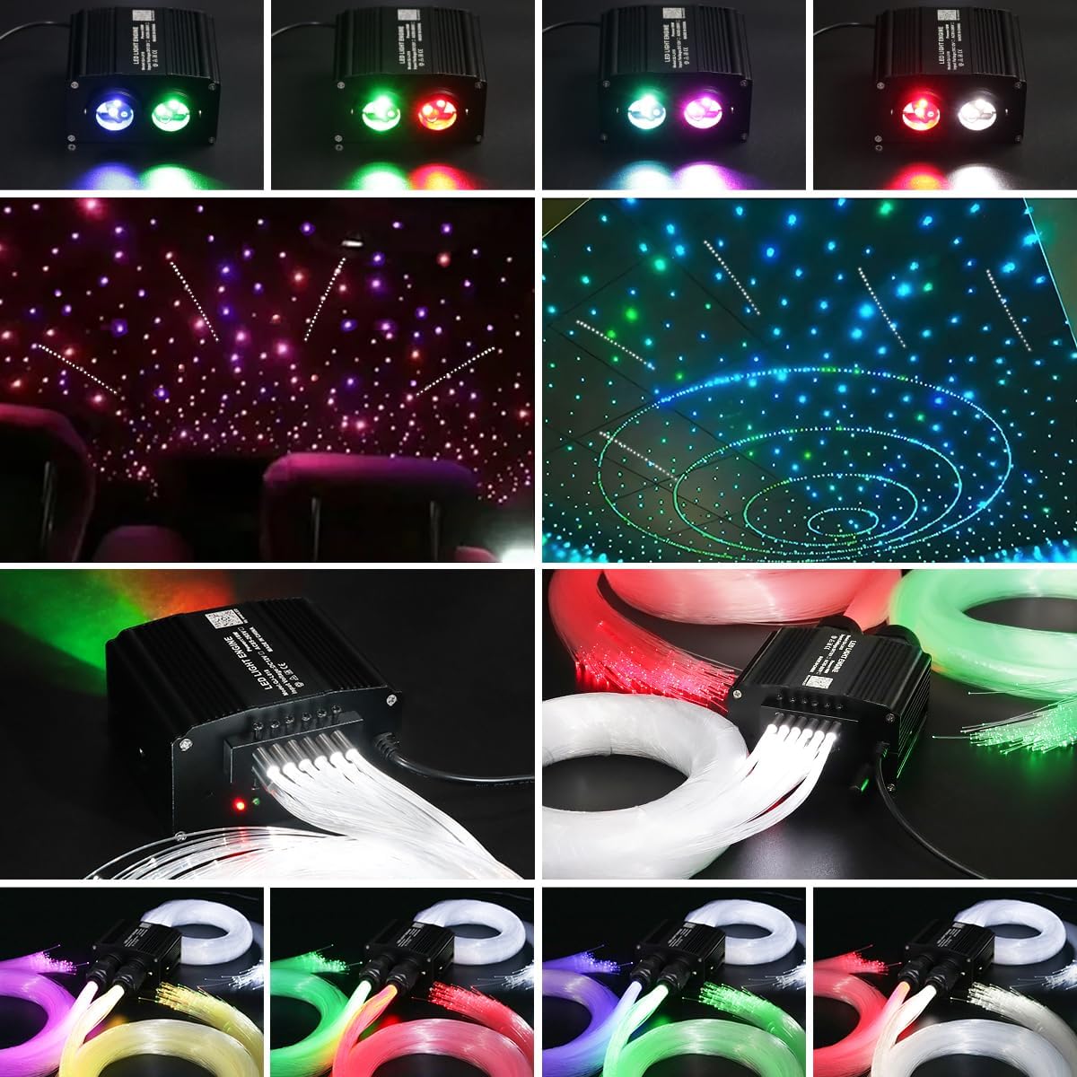 AKEPO 18W Twinkle+Meteor 2-in-1 Fiber Optic Lights, Dual Color Ports with 1300pcs+240pcs Meteor Fibers in 0.03in 13.1ft APP Optical Star Ceiling Kit for Car Headliner Star Light Kits or Home Decor