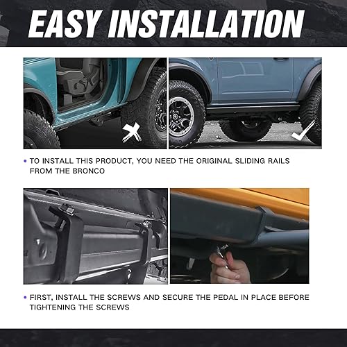 Miniatura 4 de Bronco - Estribos laterales compatibles con Ford Bronco 2 puertas 2021 2022 2023 2024 con rieles The Rock, barras laterales extraíbles de acero