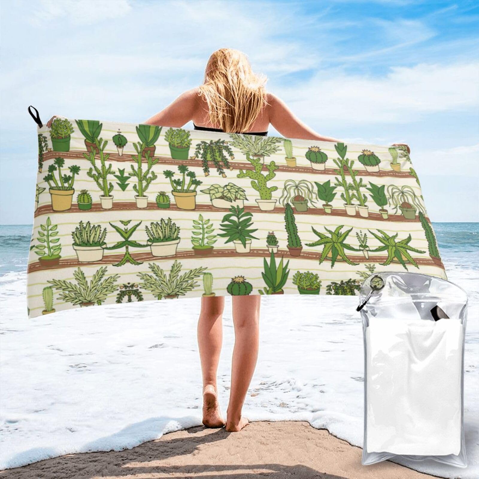 VCzsdff Cactus Tropical Plant Print Quick Dry Towel Compact Beach Shower Wrap For Camping Fitness