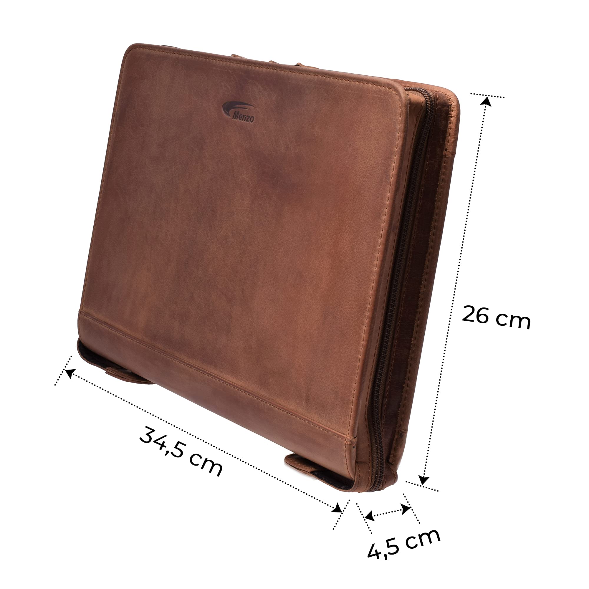 MENZO Lederschreibmappe, Dokumentenmappe, echtes Büffelleder Ledermappe, Schreibmappe, Businessmappe, Messenger bag, Mappe für Ringeinlagen, Konferenzmappe, Ledermappe, (braun/dunkelbraun)