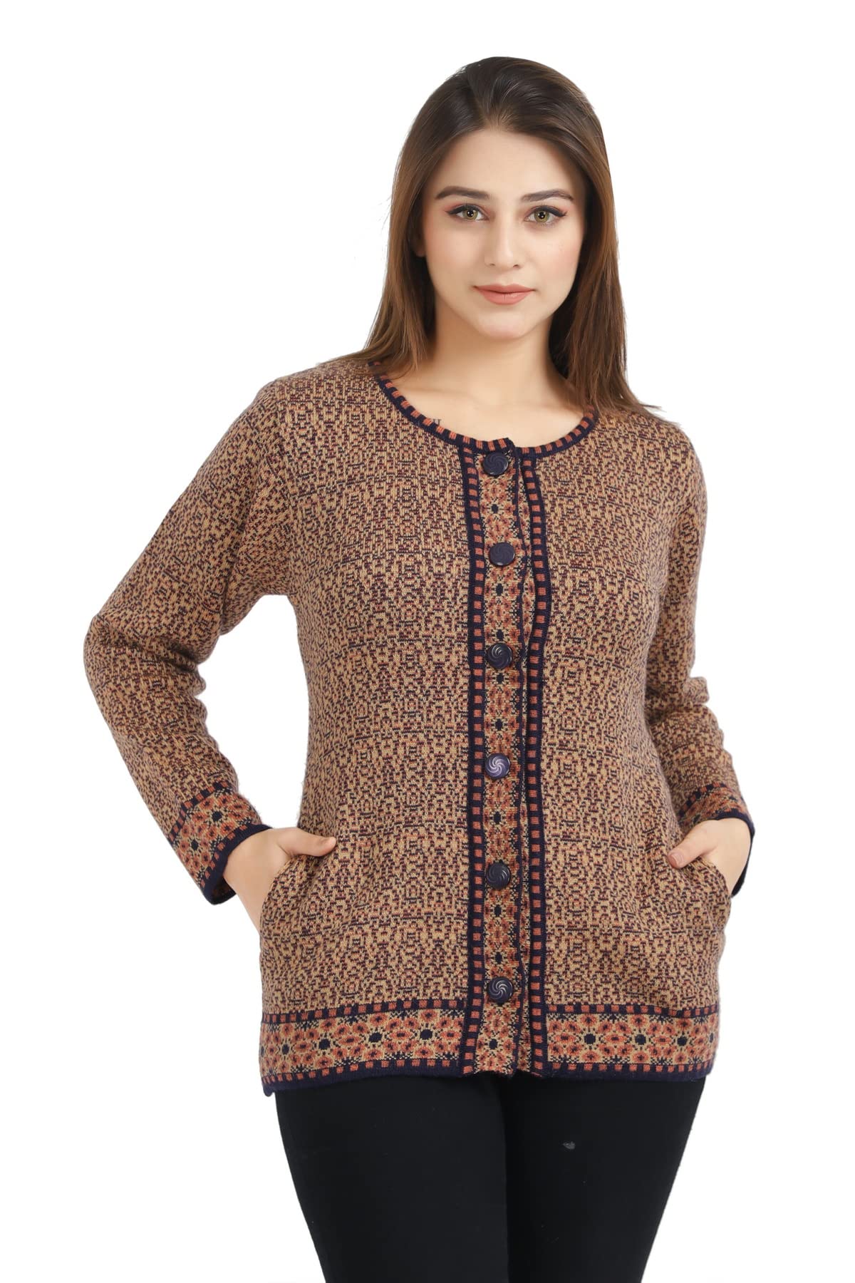 aarbee Round Neck Woollen Cardigan for Women