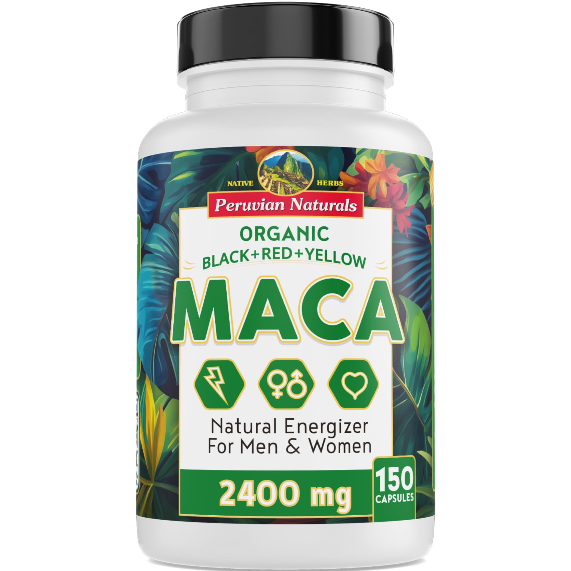 Peruvian Naturals Organic Maca 150 Capsules - Gelatinized Maca Root Powder Supplement Pill for Men & Women - Polvo de Maca Peruana en Pastilla
