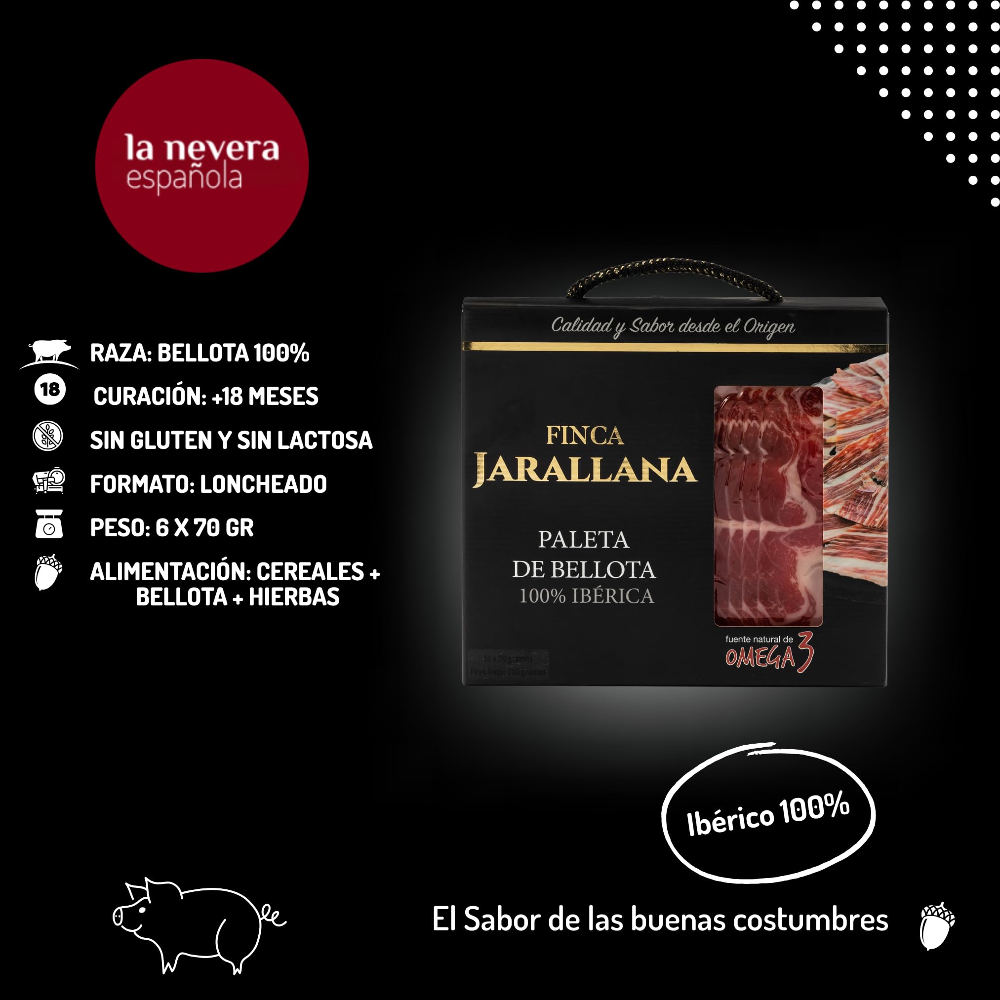Prosciutto 100% iberico di ghianda, affettato e stagionato (6x70g) - Prosciutto spagnolo di ghianda, delizia per buongustai