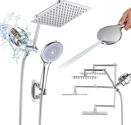 PROOX Filtered Shower Heads with Handheld Spray Combo, Rainfall Shower Head with 20 Stages Filter for Hard Water, Filtered Rain Shower Head for Hair