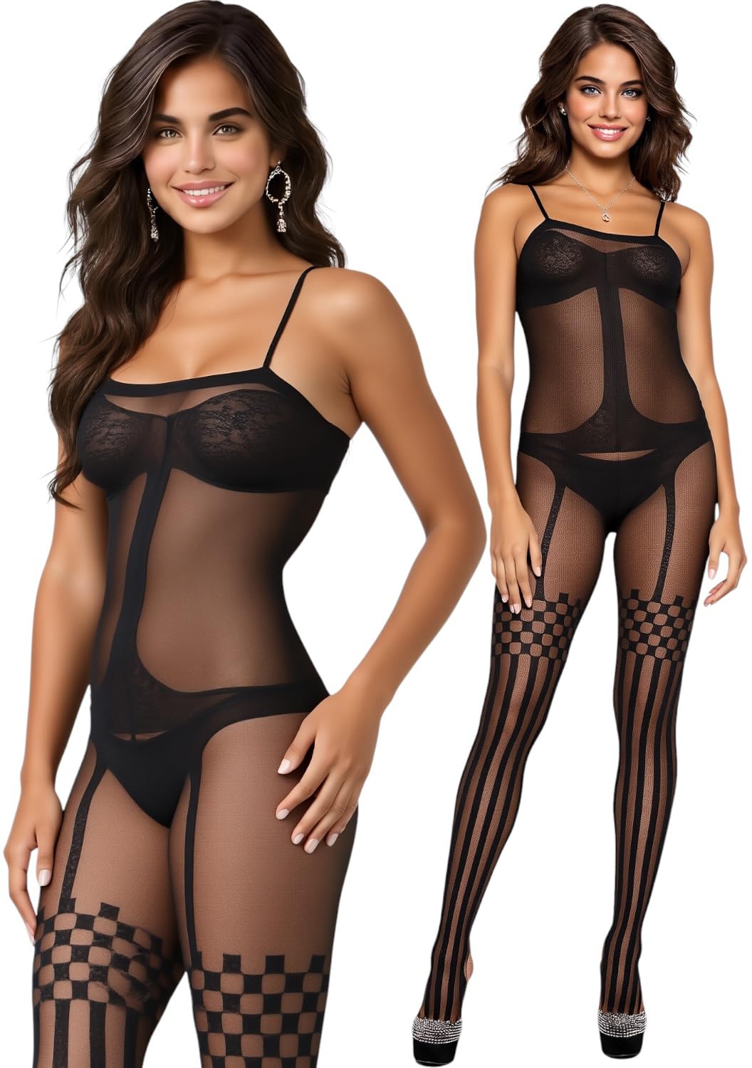 ToBeInStyle Women’s Assorted Bodystocking Sheer Opaque or Fishnet Crotchless Lingerie Bodysuit