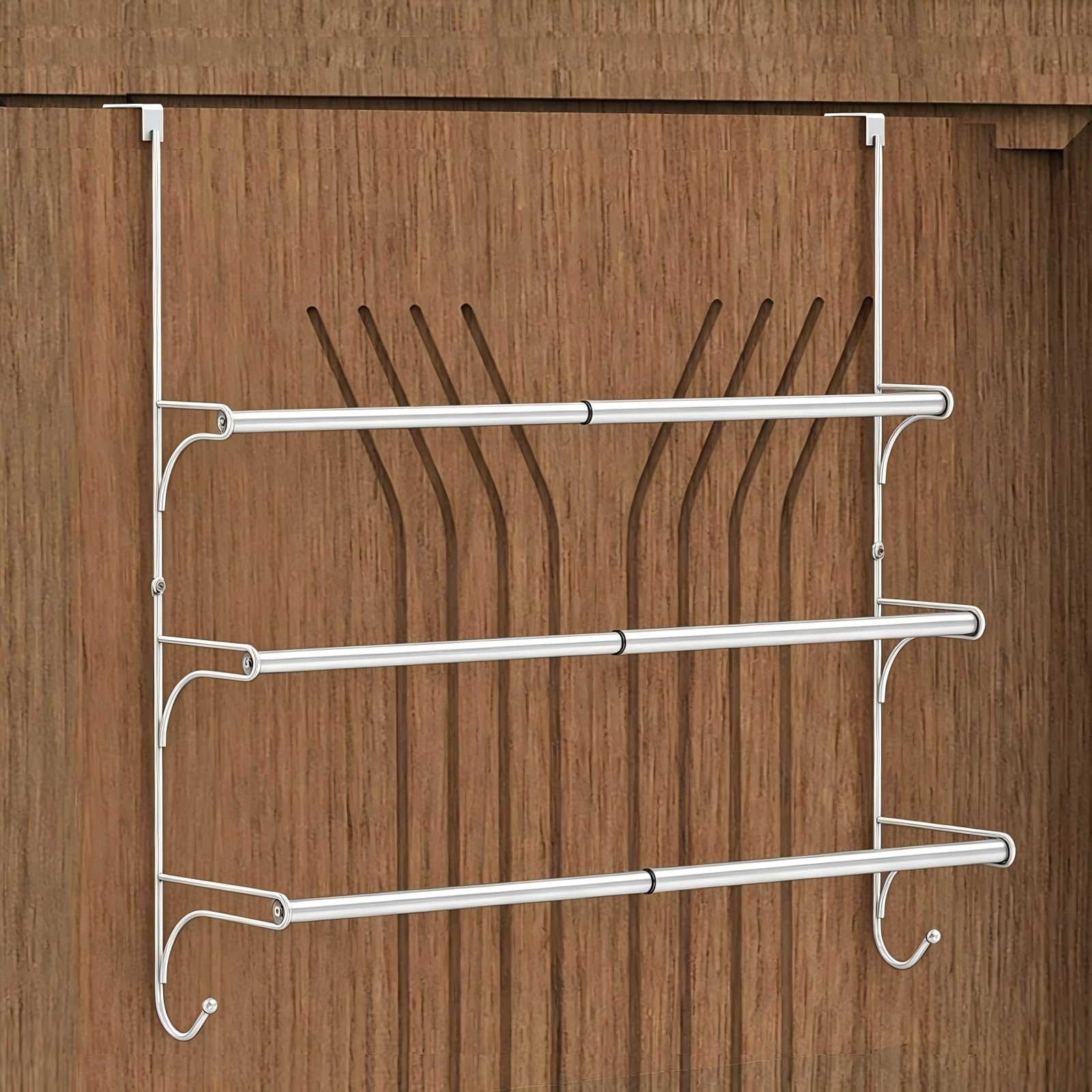 Photo 1 of Auledio Adjustable Over The Door Triple Towel Rack with Hooks, Silver
