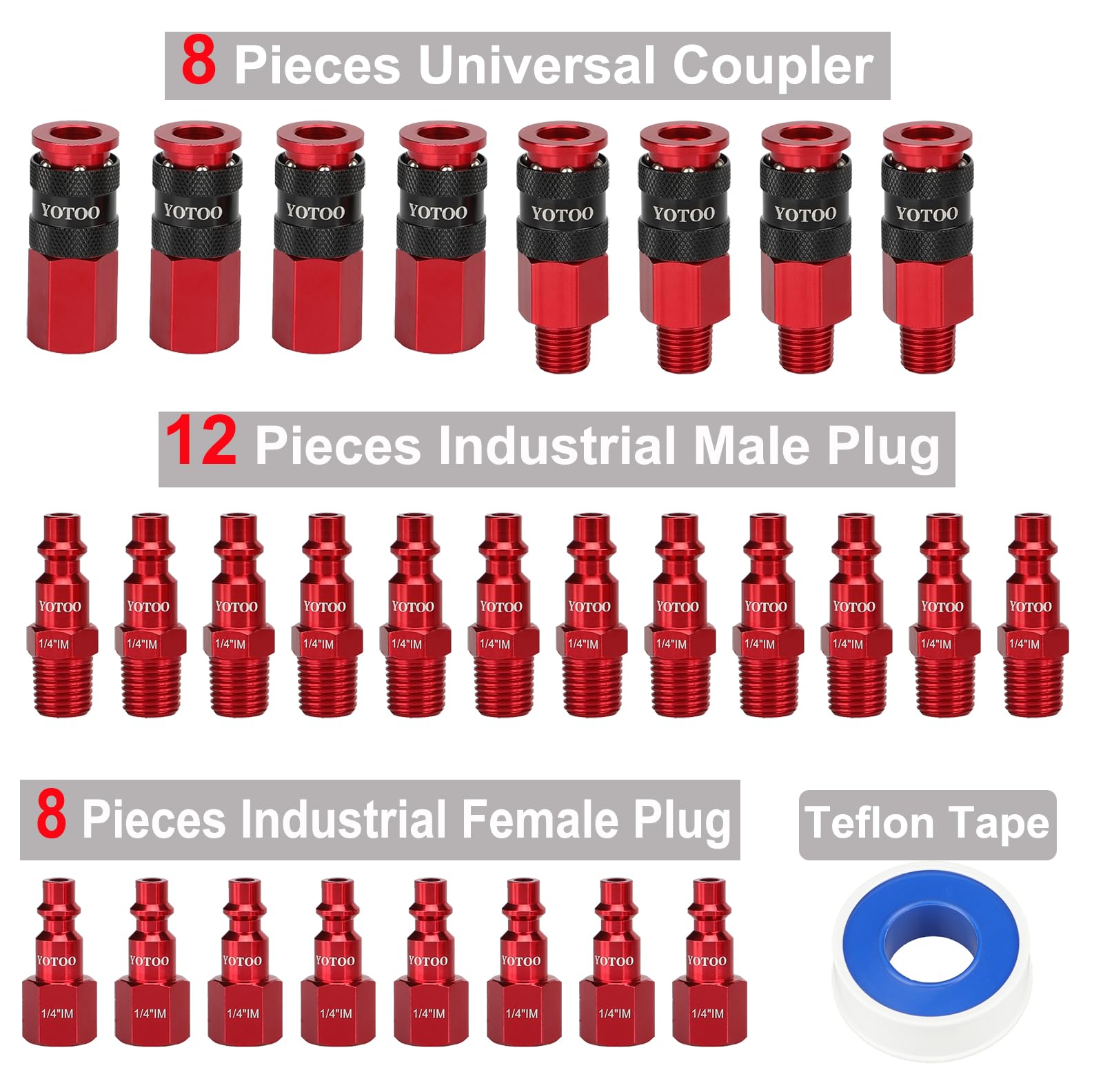 YOTOO 20 piezas de accesorios universales para manguera de aire, acoplador de aire industrial NPT de 1/4