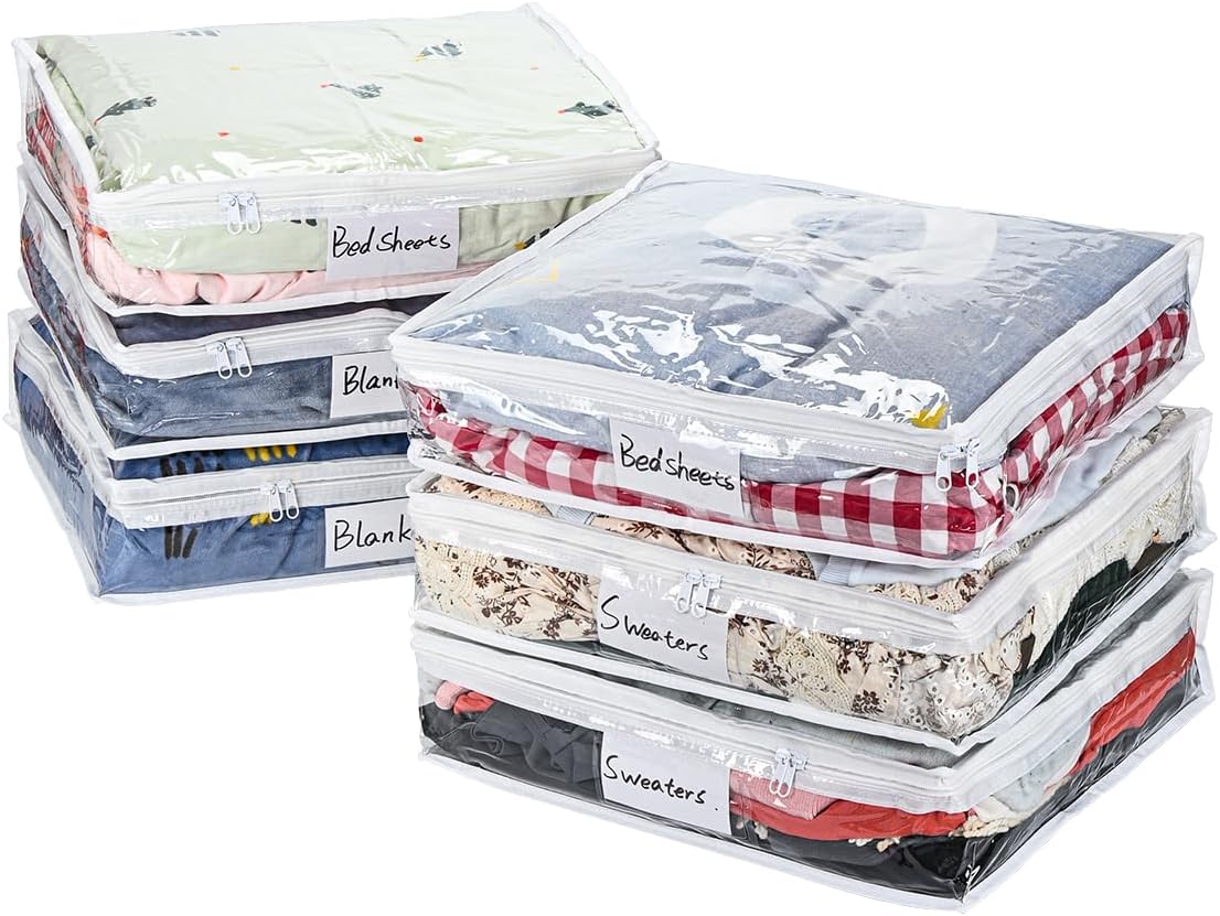 6 Pack Clear Clothes Storage Bags for Sweater, Blanket, Sheets Organization
