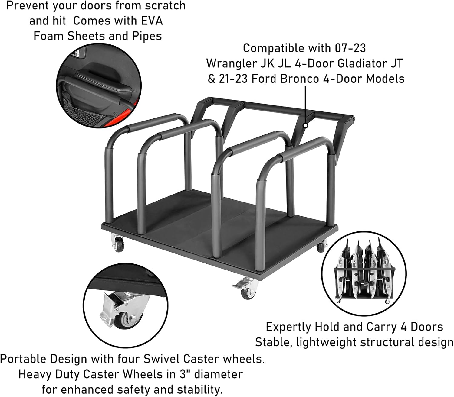 u-Box for Jeep Door Storage Cart Sliding Rack Door Hanger for 2007-2026 Jeep Wrangler JK JL Gladiator JT & 2021-2026 Ford Bronco
