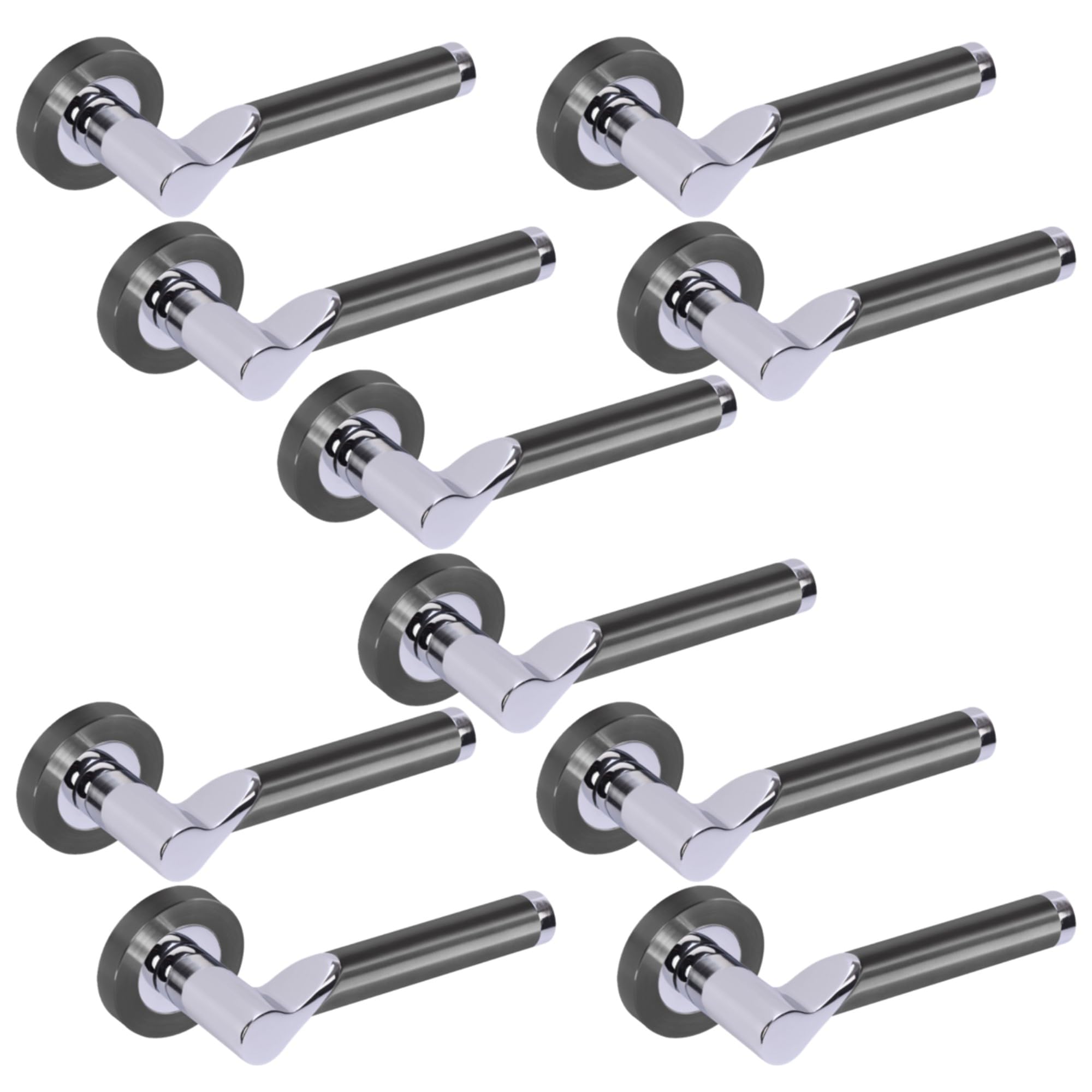 Hunta HANDLEZONE® 5 Sets Hydrus Premium Lever On Round Rose Door Handles, Internal Passage Latch Handles - Dual Finish Black Nickel/Polished Chrome
