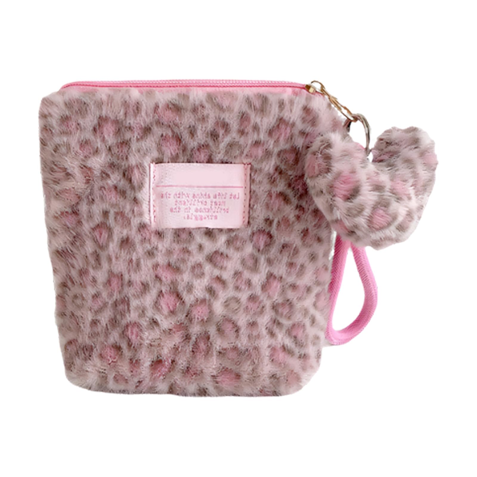 Tsophreniq Plush Animal Print Cosmetic Bag Compacts Carrying on Essential Holder for Purse or Backpacks Leopards Pattern Makeup Pouches