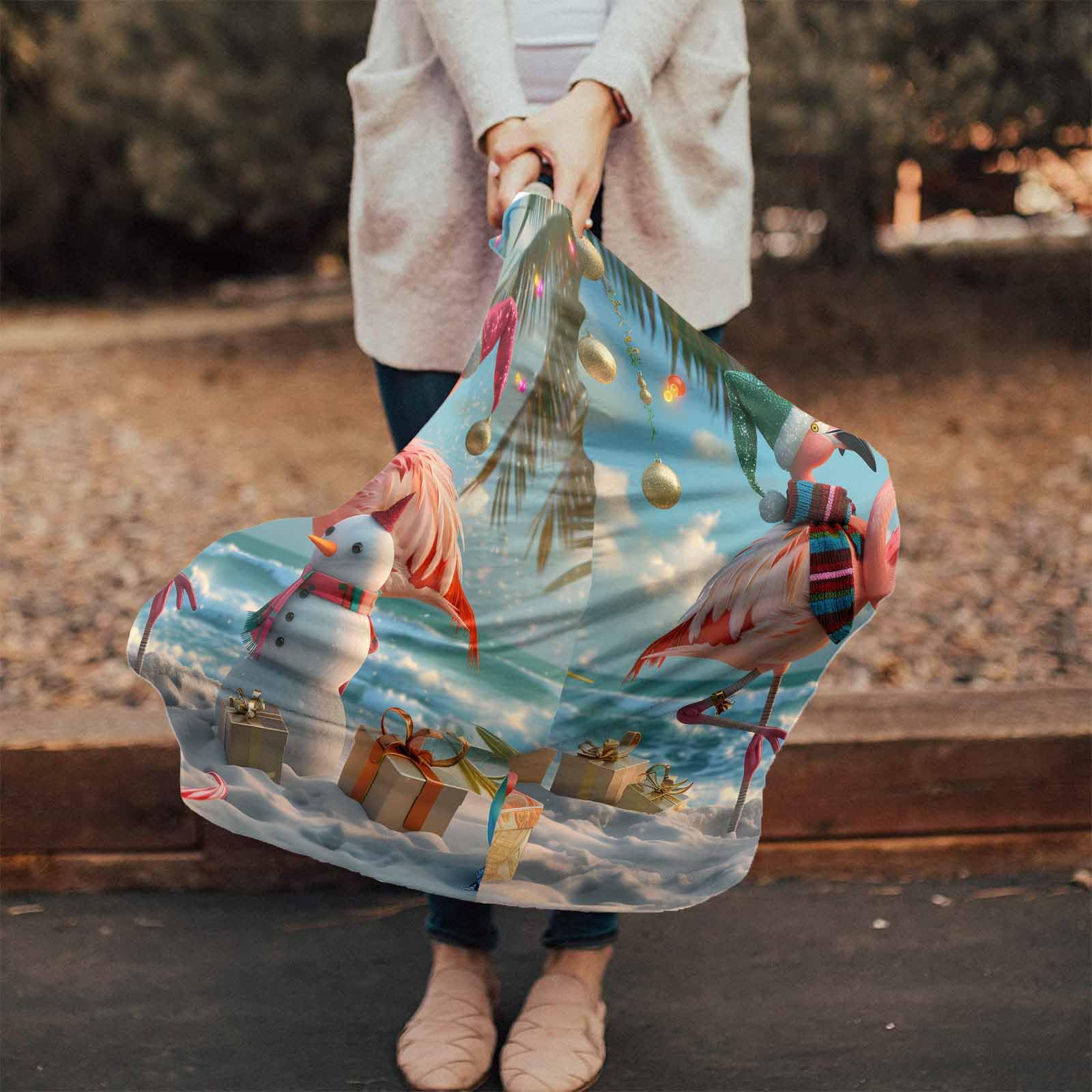 Nursing Cover for Breastfeeding Scarf, Xmas Love Flamingos Sea Beach Snowman Baby Car Covers Super Soft Multi Use for Canopy Shopping Cart Cover Blanket Stroller Cover
