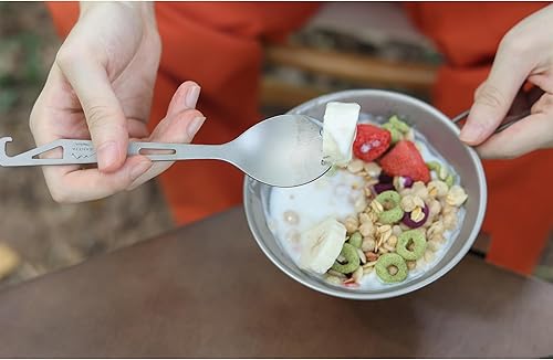 Miniatura 3 de SANTTA Juego de 2 tenedores de titanio para camping, tenedor y abridor de botellas 3 en 1, utensilios multifuncionales ultraligeros con bolsa de