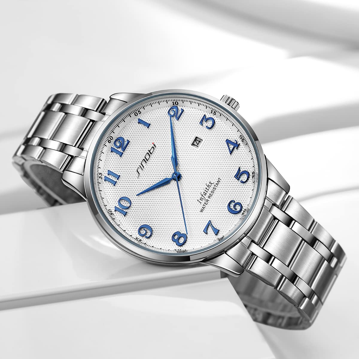 SHENGKE SINOBI Relojes clásicos de Negocios para Hombre Números arábigos Easy Reader Relojes de Pulsera para Hombres con Calendario Fecha Resistente al Agua
