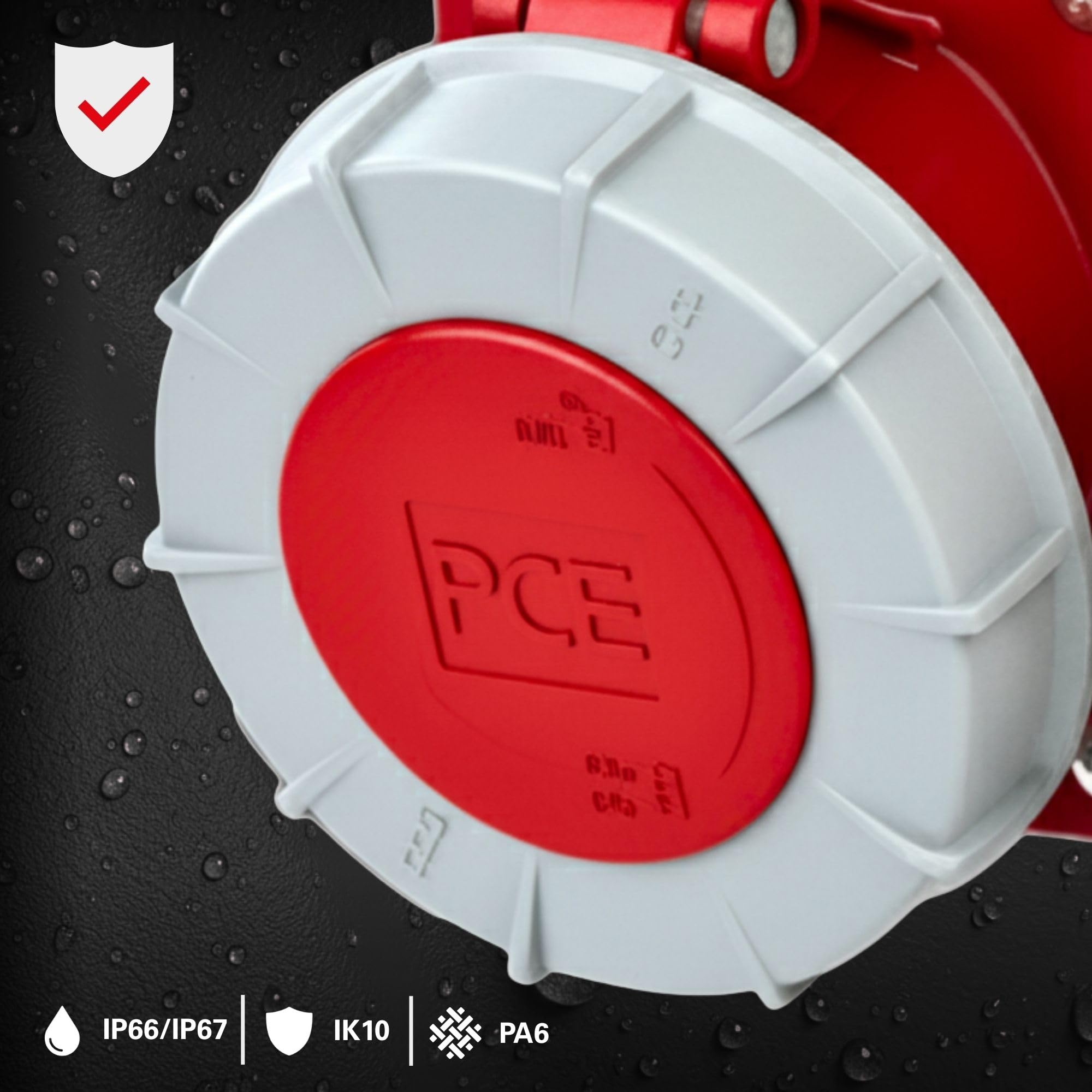 PCE Gniazdo CEE 125A 5p 400V IP67, Puszka Montażowa Prosta Power Twist | Wytrzymałe złącze przemysłowe 120x120 mm, obudowa PA6, styki lamelowe mosiężne, odporność na wodę i pył