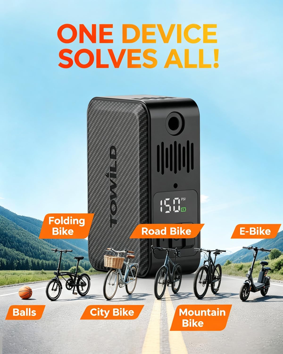 TOWILD A15 Electric Bike Tire Pump - Portable & Rechargeable -8