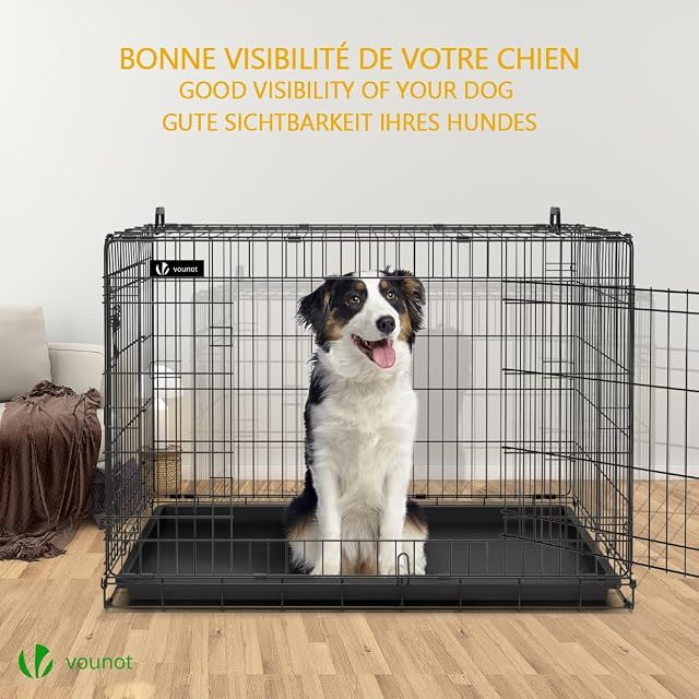 Foto 2 de 7 de VOUNOT® Jaula para Perros de Alambre Metálico de 2 Puertas, Caja para Perros con Cubierta