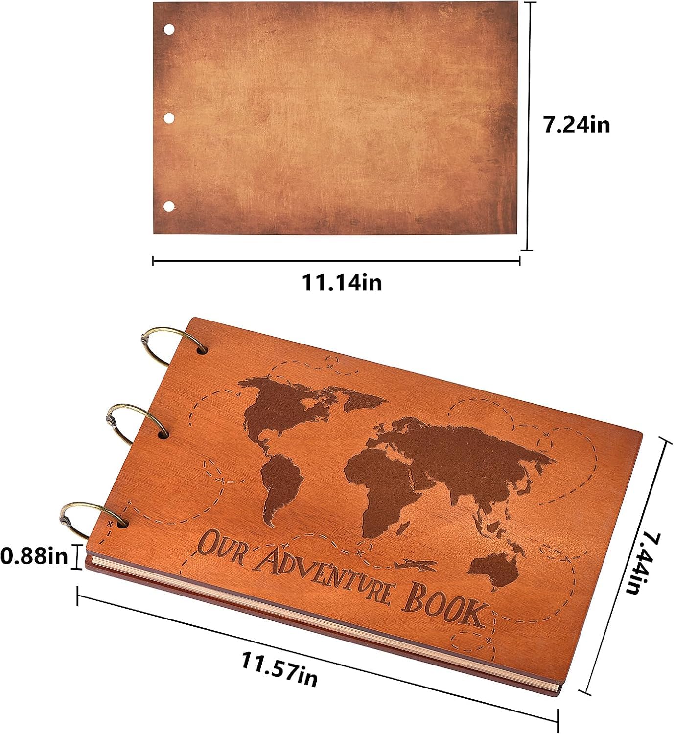 Abenteuerbuch, 3D-Holzeinband, Sammelalbum, Fotoalbum, 30 x 19 cm, zeitloses Erinnerungs-Tagebuch für unvergessliche Abenteuer und wertvolle Momente, ideal für Jubiläen, Reisen und Paare