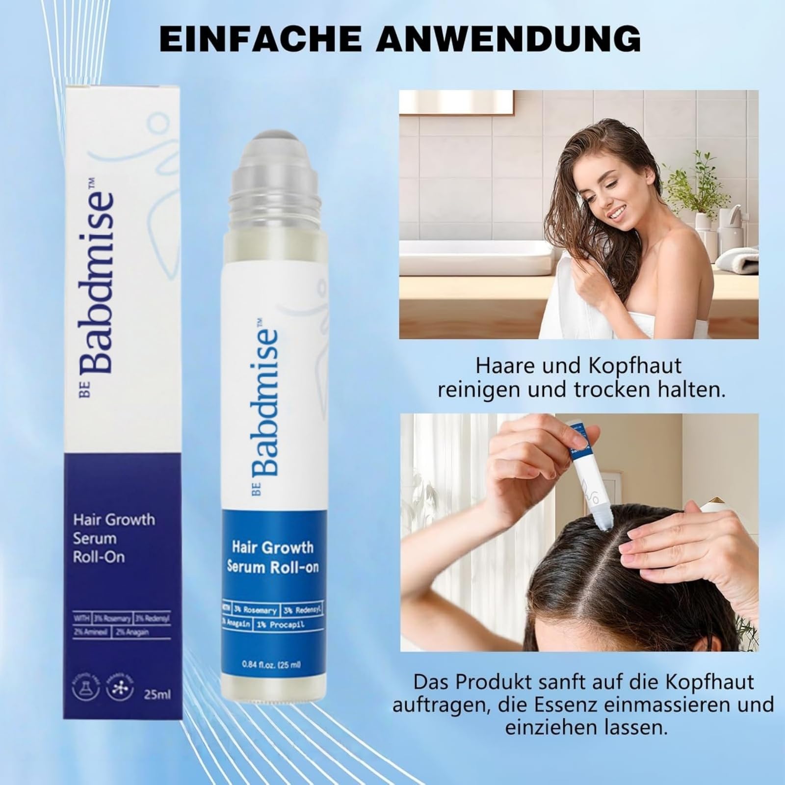 Depura - Siero Rigenerante per Capelli，Siero per Capelli Roll On al Rosmarino, Anti-Caduta e Crescita Capillare, Nutre Cuoio Capelluto e Rafforza Radici