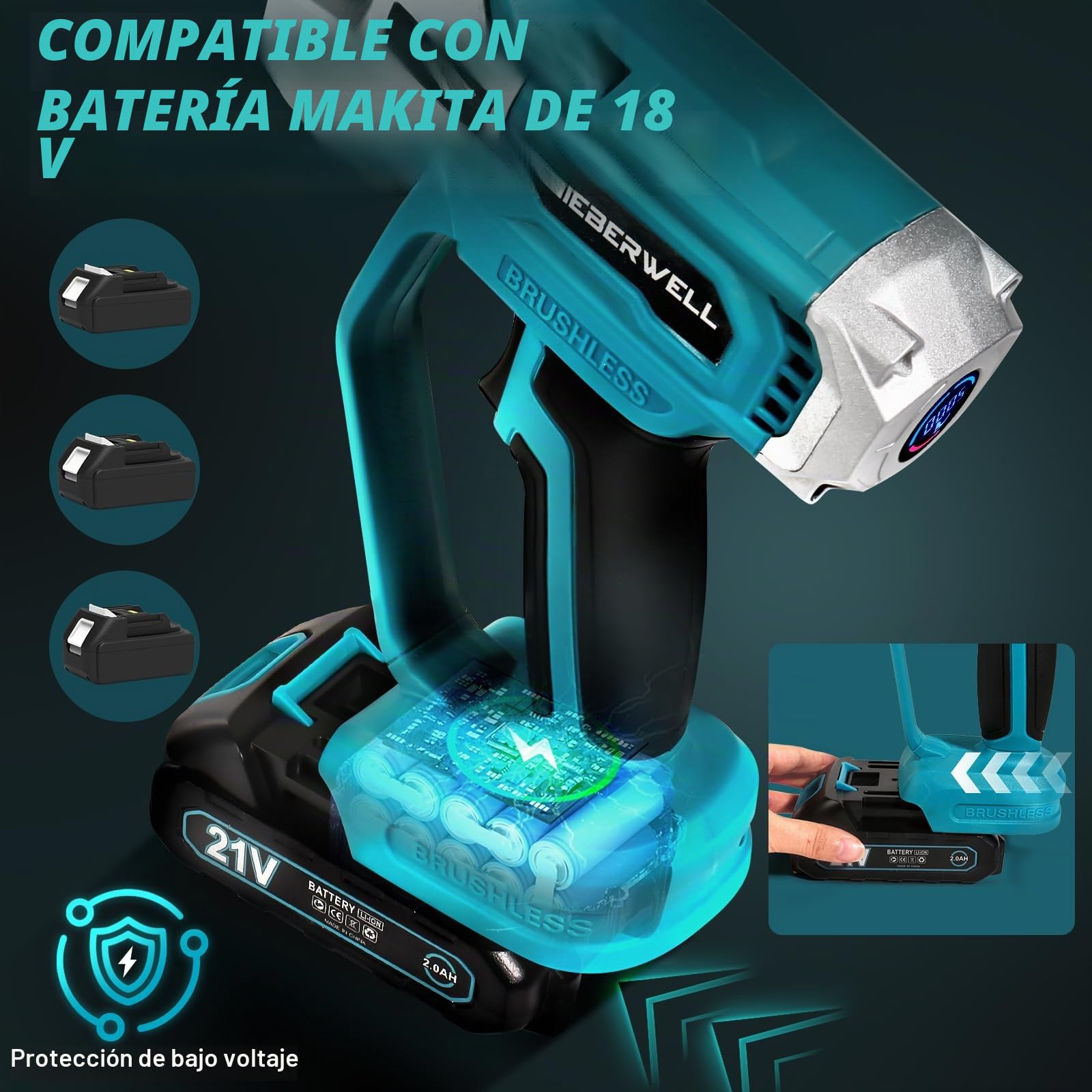 Tijeras Eléctricas para Ramas para Makita Batería 18V, 600W Tijeras de Podar Profesionales con 2 Baterías de 2000mAh, Motor sin Escobillas Manual con Contador de Cortes LCD, Diámetro de Corte de 35mm