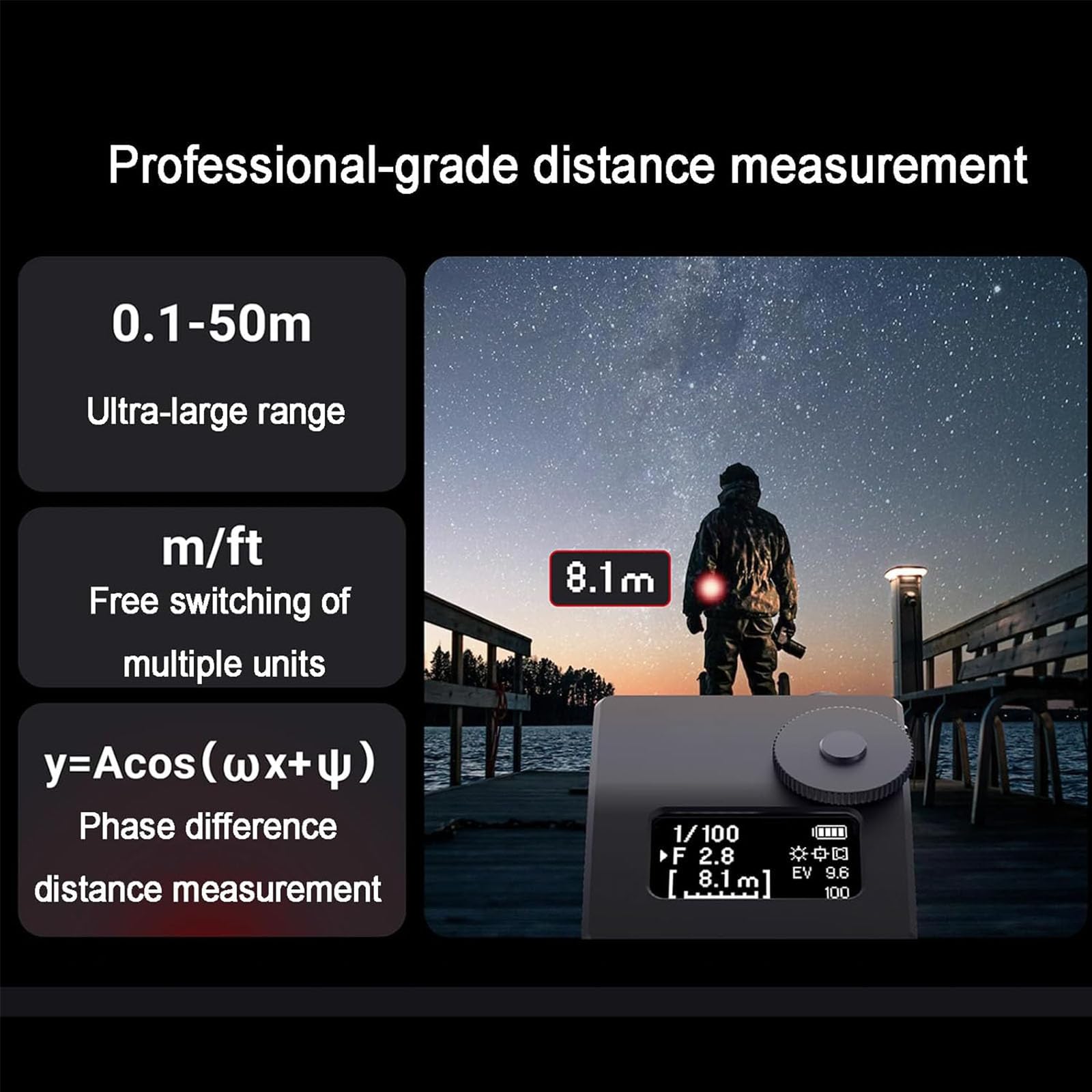 Fotómetro para Fotografía, Fotómetro para Cámara, Distanciómetro De Luz para Cámara De Reflexión, con Fijación De Zapata Fría/Caliente, Alcance Ultra Amplio De 0,1 a 50 M, para Cámaras Clásicas